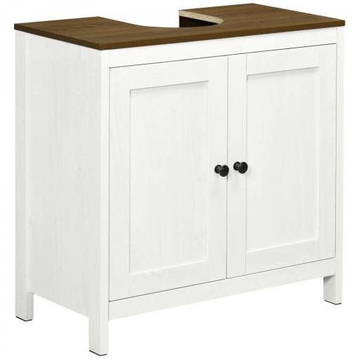 Mueble para Debajo del Lavabo Armario Bajo con 2 Puertas Enmarcadas y Estante Ajustable 60x30x60 cm Blanco [8]