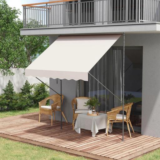 Toldo Manual Retráctil 200x175x210-310 cm Ajustable con Manivela Protección Solar UV40+ para Balcón Terraza Crema