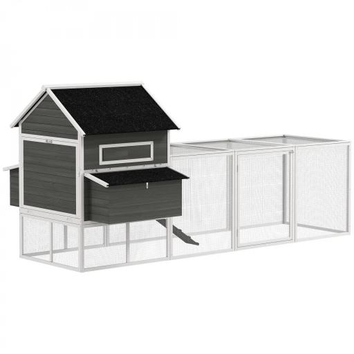 Gallinero Madera Grande Exterior con 2 Nidos Corral Techo Asfáltico Bandeja Extraíble Rampa 347x160x150 cm Gris Oscuro [10]