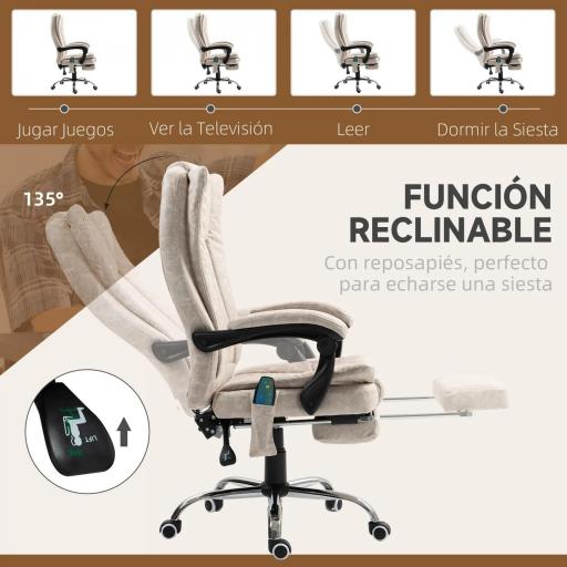 Silla de Oficina con 6 Puntos de Masaje Ajustable con Función Calefacción Reposapiés Retráctil y Control Remoto Crema [6]