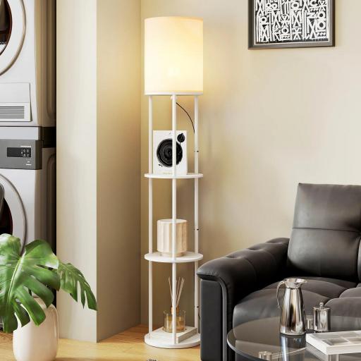 Lámpara de Pie con Estantes con 3 Temperaturas de Color Control Remoto para Salón Dormitorio Oficina Blanco [6]