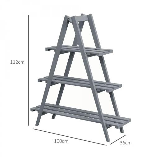 Soporte para Plantas Plegable de Madera Estantería para Macetas de 3 Niveles con Marco en A 100x36x112 cm Gris [1]