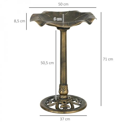 Baño para Pájaros de Jardín Exterior 71 cm con Diseño Hoja de Loto y Acabado Envejecido Ligero y Resistente Bronce [1]