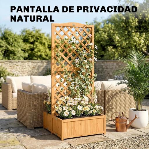 Jardinera con Enrejado de Madera para Plantas Trepadoras con 2 Cajas Plegables Base de Listones 73x70x170 cm Natural [4]