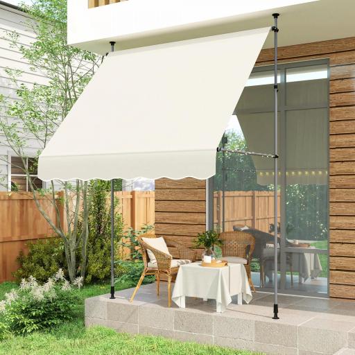 Toldo Manual Retráctil 200x120x210-310 cm para Balcón y Terraza con Altura Ajustable con Manivela Crema [5]