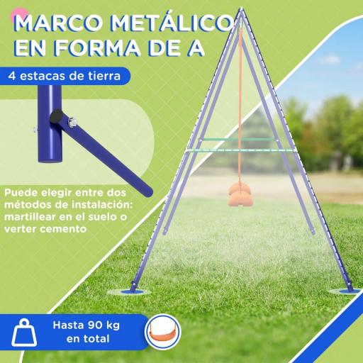 Columpio para Niños de 3-8 Años con 2 Sillas Resistente a los Rayos UV y Soporte de Metal Carga 90 kg Multicolor [5]
