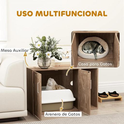 Mueble Arenero para Gatos 3 en 1 con Puertas Estera para Rascar y Compartimento 80x48x50,5 cm Marrón [8]