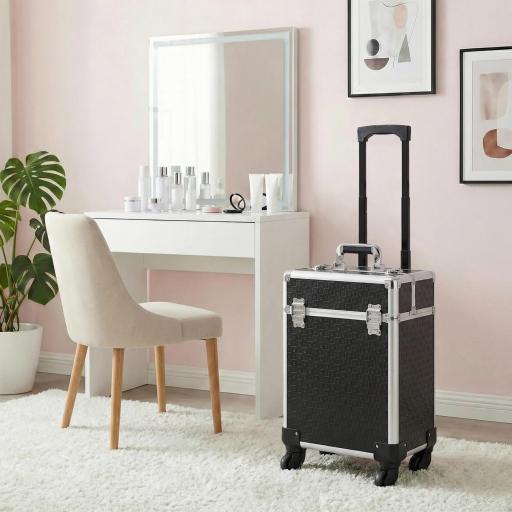 Maleta de Maquillaje Profesional con Ruedas Mango 2 Bandejas Compartimento Inferior Negro [4]