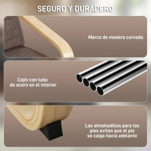 Sillón de Salón con Reposapiés Ajustable Butaca Tapizada en Lino Sintético para Oficina Dormitorio 66,5x94x100cm Marrón [5]