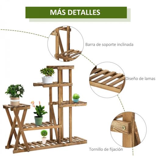 Estantería para Plantas con Pies de Madera con 5 Niveles Carga 60 kg para Interior y Exterior 98x28x95 cm Carbonizado [4]