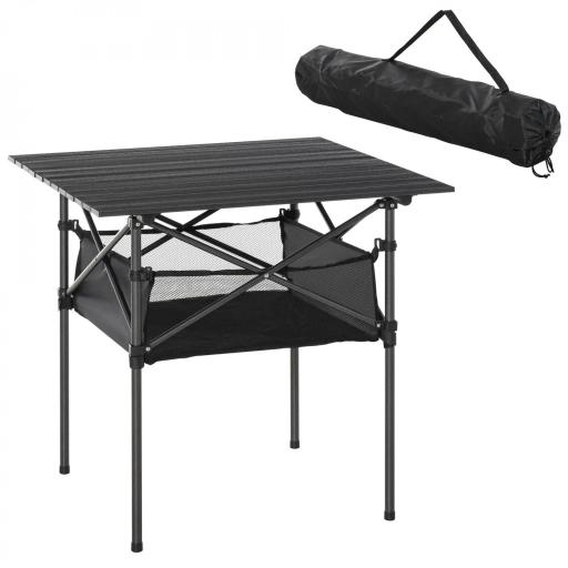 Mesa de Camping Plegable con Almacenaje de Malla y Bolsa de Transporte para Exterior Jardín y Picnic 70x70x69 cm Negro [8]