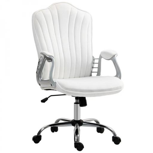 Silla de Escritorio Giratoria con Altura Ajustable Reposabrazos Respaldo Curvado Función de Basculante Blanco [9]