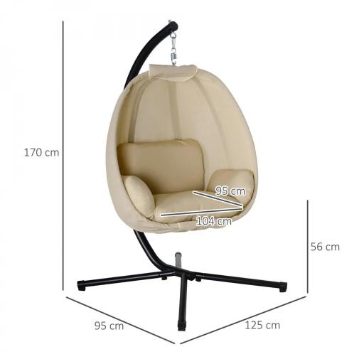 Silla Colgante Huevo con Soporte con Cesta Plegable Cojín para Interior o Exterior Carga 120 kg Caqui [1]