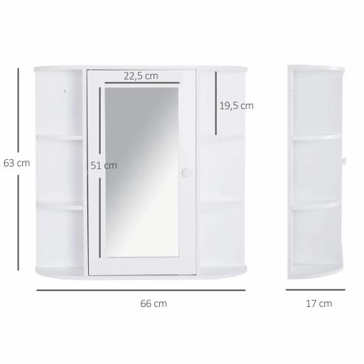 Armario de Baño con Espejo Mueble Colgante de Aseo con 1 Puerta 2 Estantes Interiores y 6 Estantes Laterales para Salón Cocina Dormitorio 66x17x63 cm Blanco [1]