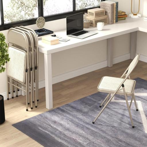 Juego de 4 Sillas Plegables Tapizadas en Lino Sintético con Respaldo y Estructura de Acero para Salón 45x46x78 cm Beige [2]