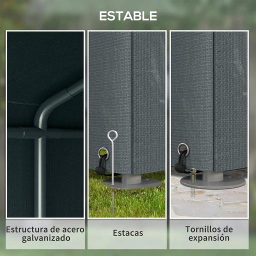 Carpa para Herramientas Bicicletas y Motos 1,6x2,2x1,7 m con 2 Habitaciones Puerta con Cremallera Impermeable Gris [5]