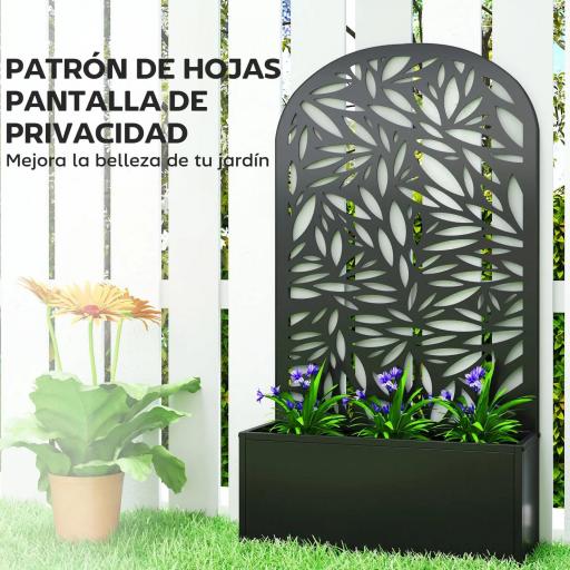 Jardinera con Pantalla de Privacidad Curva de Hojas de Metal y Opción de Montaje en Pared 61x23x113 cm Negro [3]