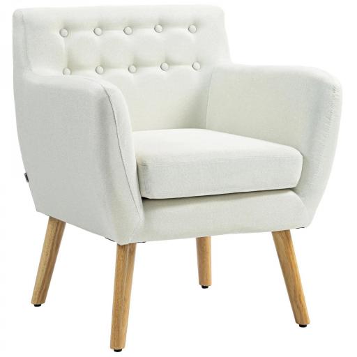 Butaca para Dormitorio con Reposabrazos y Patas de Madera Sofá Individual Carga 125 kg para Oficina Crema [9]
