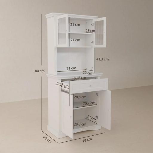 Alacena de Cocina con 1 Cajón 4 Puertas y Estantes Ajustables Carga 50 kg Mueble de Cocina 79x40x180 cm Blanco [1]
