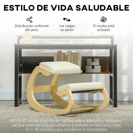 Silla Ergonómica de Rodillas Silla de Rodillas de Madera Taburete Ergonómico Cojín Acolchado 55x85x55 cm Crema [3]
