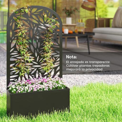 Jardinera con Pantalla de Privacidad Curva de Hojas de Metal y Opción de Montaje en Pared 61x23x113 cm Negro [6]