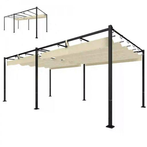 Pérgola de Jardín 6x3 m con Techo Retráctil Protección UPF50+ Drenaje Cenador de Jardín para Patio Exterior Crema [8]