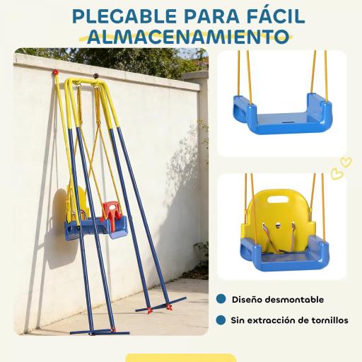 Columpio para Bebés 3 en 1 con Cuerdas Ajustables Cinturón de Seguridad Marco de Acero Plegable Azul [4]
