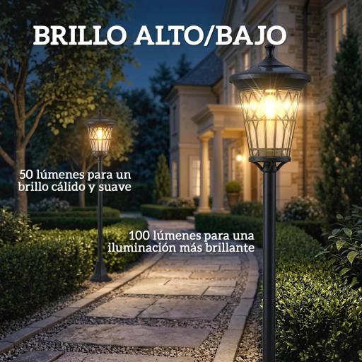 Set de 2 Farolas Solares de Jardín con Altura Ajustable 2 Modos de Brillo IP44 Impermeable para Terraza Patio Negro [4]
