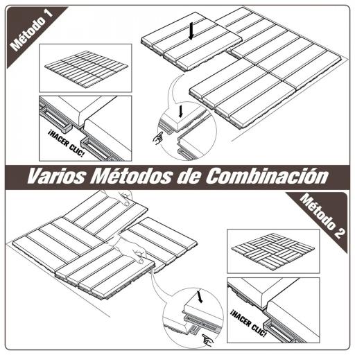 Set de 9 Baldosas Cuadradas de 30x30 cm con Área de 0,81 m² Losetas Sistema de Clic para Balcón Terraza Jardín Marrón [5]