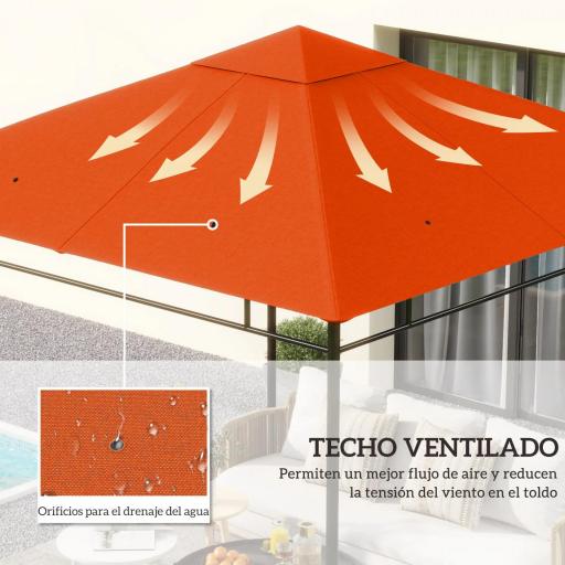 Techo de Repuesto para Cenador, 3x3 m, Cubierta de Repuesto con 8 Orificios de Drenaje, Ventilación y Protección UV, SOLO Toldo de Recambio para Pabellón Gazebo, Naranja [5]