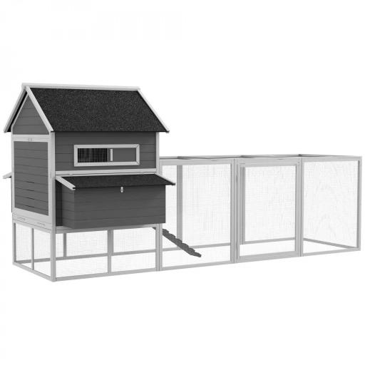 Gallinero de Exterior de Madera para 8-10 Gallinas con 2 Nidos Bandeja Extraíble y Rampa 347x160x150 cm Gris y Blanco [9]