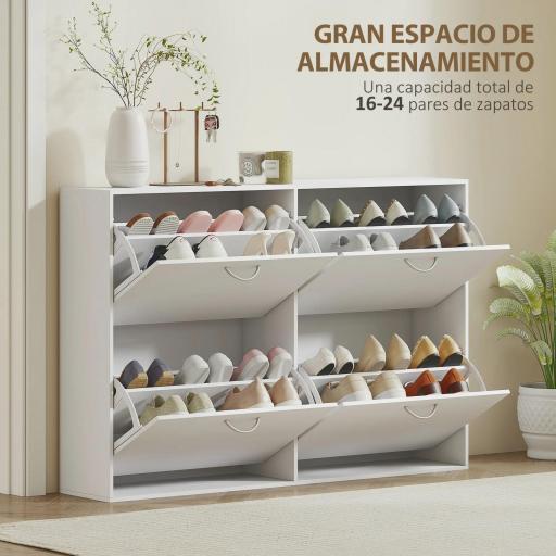 Mueble Zapatero Blanco Zapatero Moderno con 4 Cajones Abatibles para 16-24 Pares de Zapatos para Pasillo 120x24x81 cm [2]