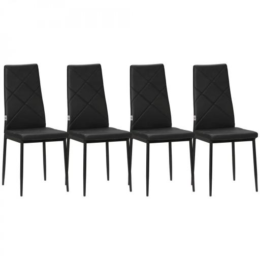 Set de 4 Sillas de Comedor Tapizadas de Piel Sintética con Respaldo Alto y Patas de Metal 41x50x97 cm Negro [9]