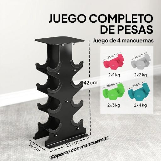Juego de Mancuernas 2x1kg 2x2kg 2x3kg 2x4kg con Soporte de Almacenamiento para Ejercicio Entrenamiento Multicolor [2]