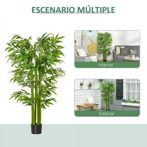 Árbol de Bambú Artificial Planta Artificial con 975 Hojas y Maceta Decorativa para Hogar Salón 160 cm Verde [2]