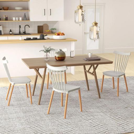 Juego de 4 Sillas de Comedor Estilo Nórdico con Respaldo de Polipropileno y Patas de Madera 48x52,5x83 cm Gris