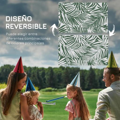 Alfombra Reversible 152x243 cm con Patrón de Hojas para Terraza Balcón Patio Camping Playa Verde Oscuro y Blanco [8]