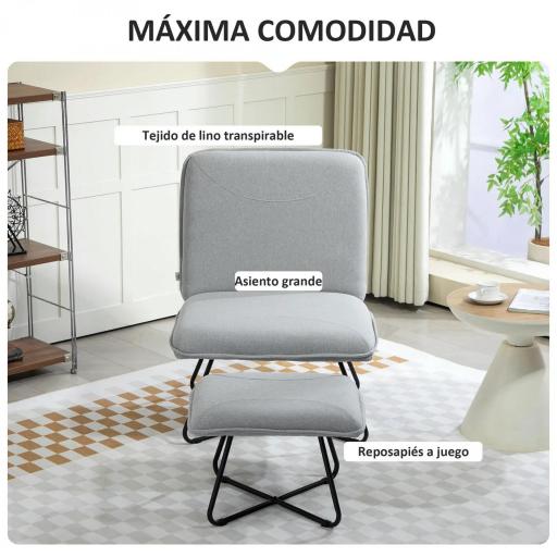 Butaca con Reposapiés Sillón para Lectura con Patas de Acero en Forma de Cruz Gris Claro [2]