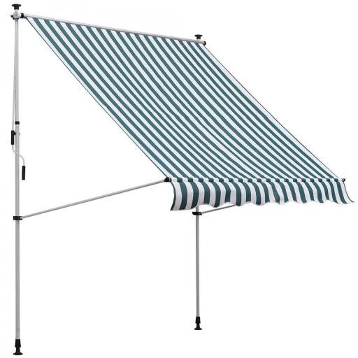 Toldo Manual Retráctil 200x150x170-280 cm para Balcón y Terraza con Altura Ajustable con Manivela Rayas Verde y Blanco [9]