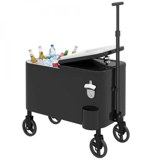 Carrito Nevera de 56L con Ruedas Mango Ajustable Abrebotellas Recogetapas Drenaje y Asa 75x35x120 cm Negro [8]