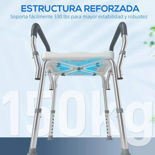 Taburete de ducha con Altura Ajustable para Personas Mayores o con Movilidad Reducida 52x45x69 cm Asiento Blanco y Gris [3]