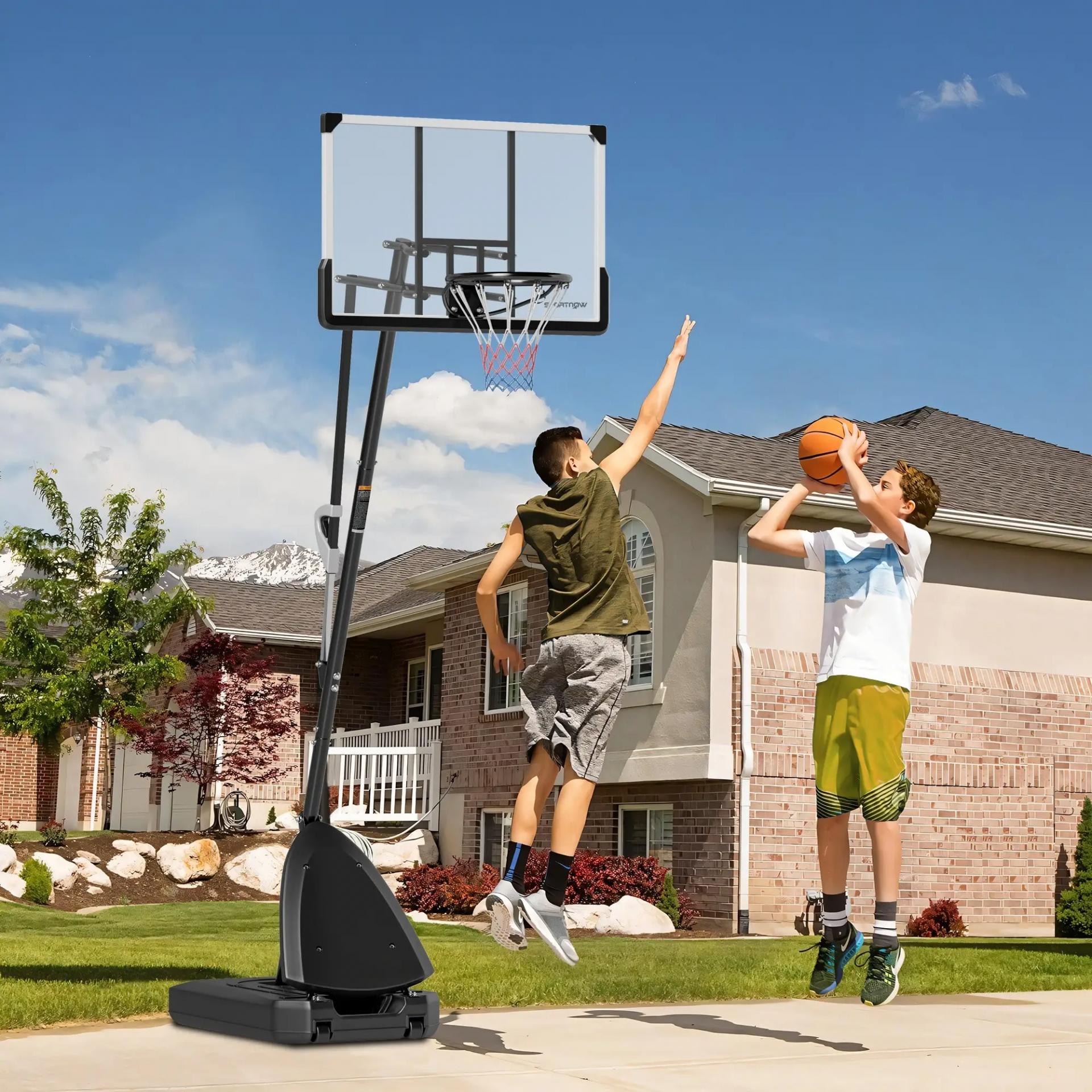 Canasta de Baloncesto para Exterior Ajustable de 150-305 cm con Ruedas Base Rellenable y Sistema de Retorno Negro
