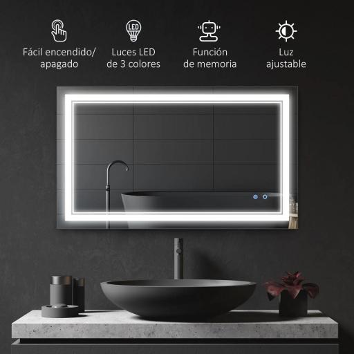 Espejo de Baño con Luz LED con Interruptor Táctil Color de Luz Ajustable y Función de Memoria 100x60 cm Plata [5]