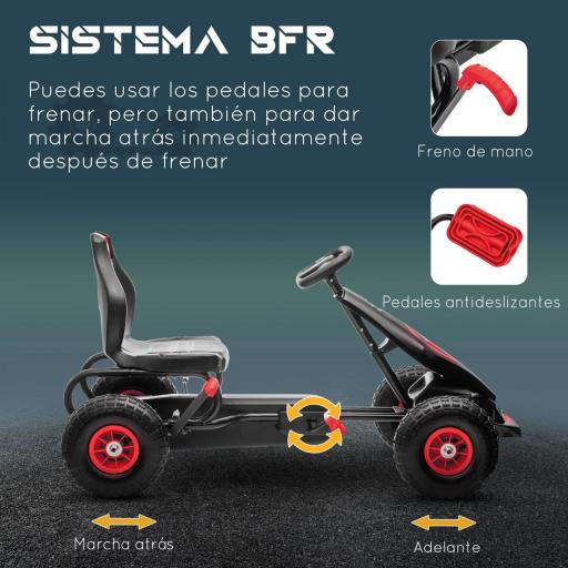 Go Kart a Pedales Infantil con Asiento Ajustable Neumáticos Inflables Amortiguador y Freno de Mano 121x58x61 cm Rojo [5]