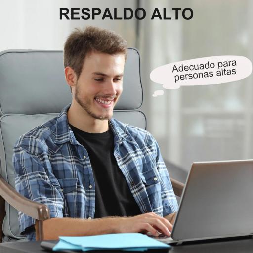 Sillón de Salón Tapizado en PU con Marco de Madera Cojines Acolchados Gruesos Gris y Madera Nogal [2]