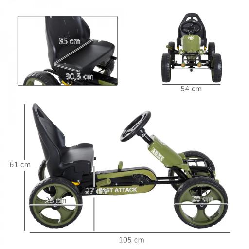 Go-Kart a Pedales para Niños de +3 Años Coche de Pedales con Embrague Freno Asiento Ajustable Carga Máx. 35 kg 105x54x61 cm Verde [1]