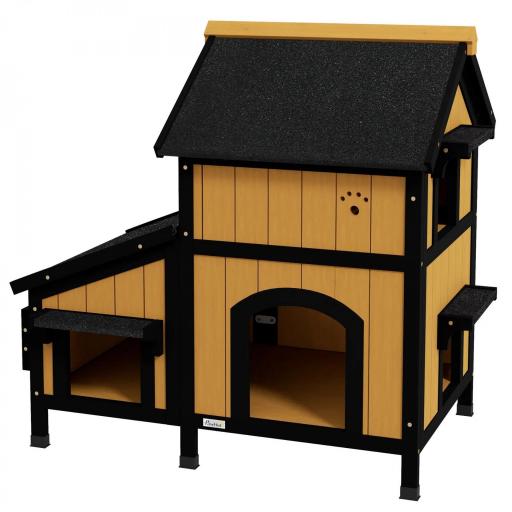 Caseta de Madera de Exterior para Gatos Casa para Gatos Refugio para Gatos de 2 Niveles 96x65x85,5 cm Natural [9]