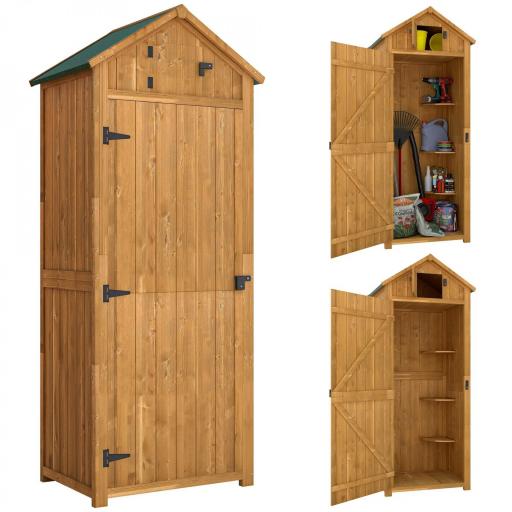 Cobertizo para Almacenaje de Herramientas 77x54,2x179 cm 0,3 m² Armario de Jardín de Madera con 3 Estantes y 2 Puertas [9]
