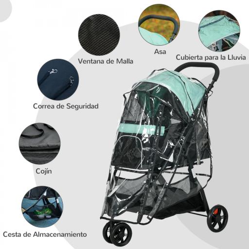 Carrito para Perros Pequeños con Cesta de Almacenaje Cubierta para Lluvia y Ventana de Malla 80,5x51,5x100 cm Verde [3]