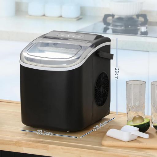 Máquina para Hacer Hielo 12 Kg en 24 Horas 9 Cubitos en 6-12 Minutos Depósito de Agua 1,3 L 22,2x29,4x29 cm Negro [1]